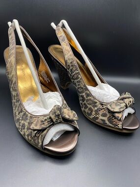 Anne Klein Alania Cheetah Print and Bronze Peep Toe Sling Back Heels